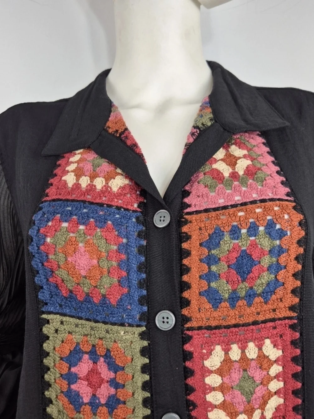 John Mark Women's Size PXL Crochet Button Up Shirt Tunic Black Long Sleeve 25 - Picture 1 of 14